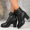 High Heels Women Ankle Boots Lace Up Spring And Fall Platform Ladies Boots Large Size 40 41 42 Fashion Leather Shoes Black Brown