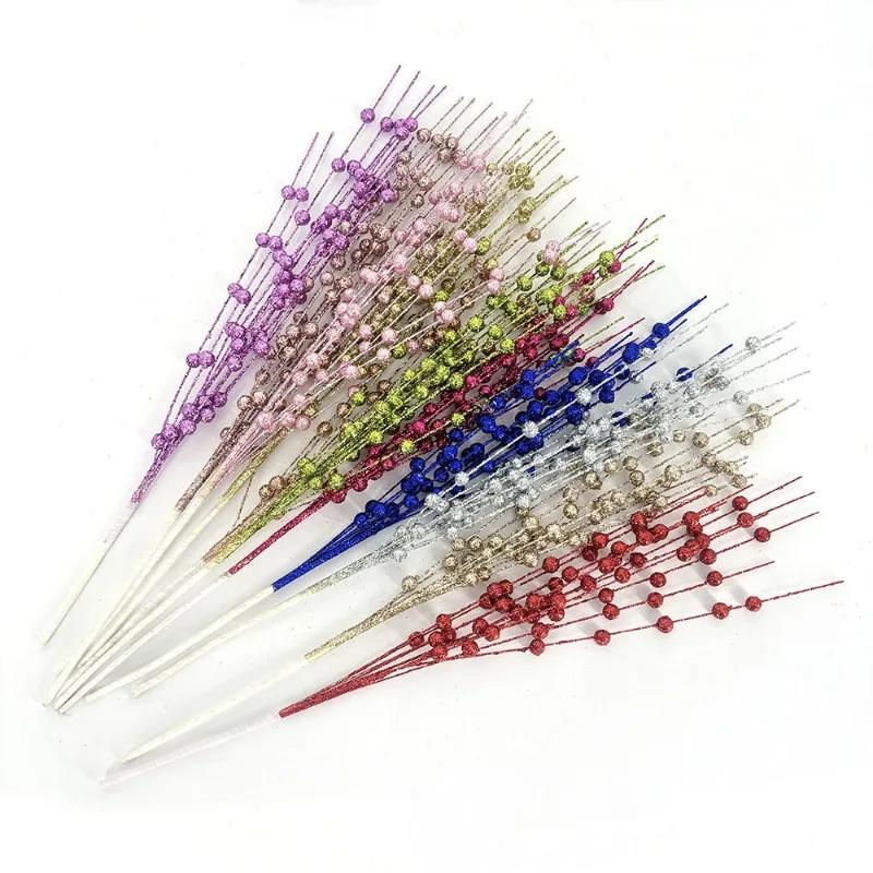 Artificial Flowers Christmas Berry Golden Branch Fake Plants Stem Tree Wreath DIY Home Christmas Wedding Decor Table Craft Gifts