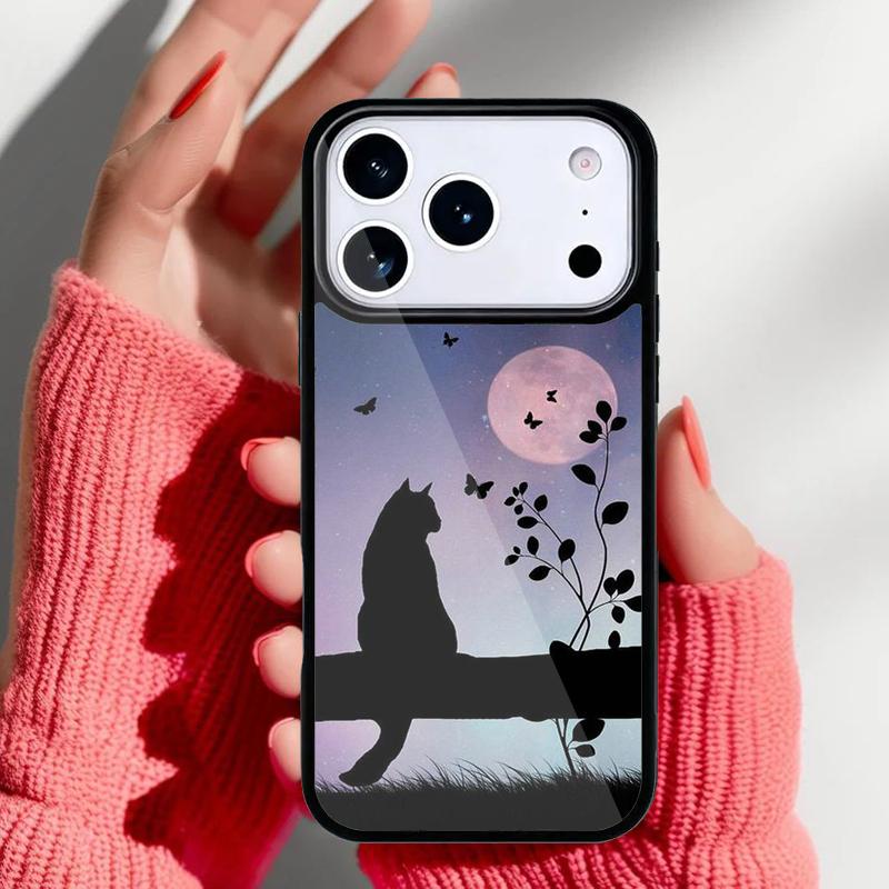 Anime Moon Cat Phone Case for iPhone 17 16 15 14 13 Pro Max Back Cover for 12 11 Pro Coque