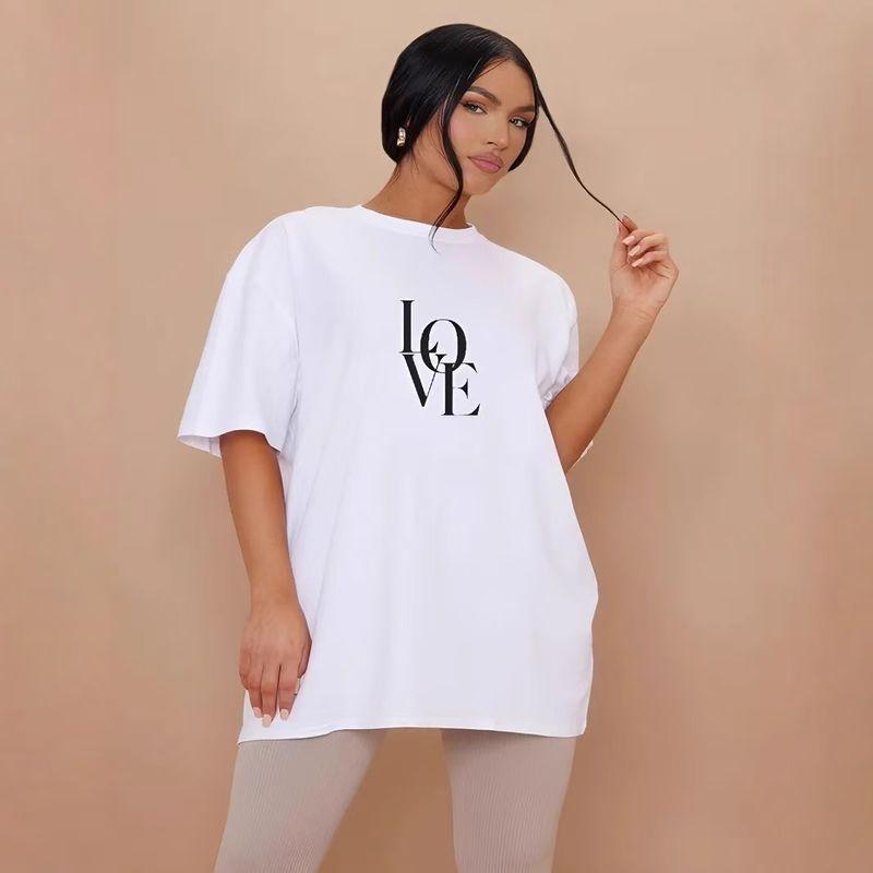 

Fashion Wind New Arrival Fashion Solid Color round Neck Short Sleeves Loose Casual Printed Letter T-shirt Tops T-Shirt Top White S