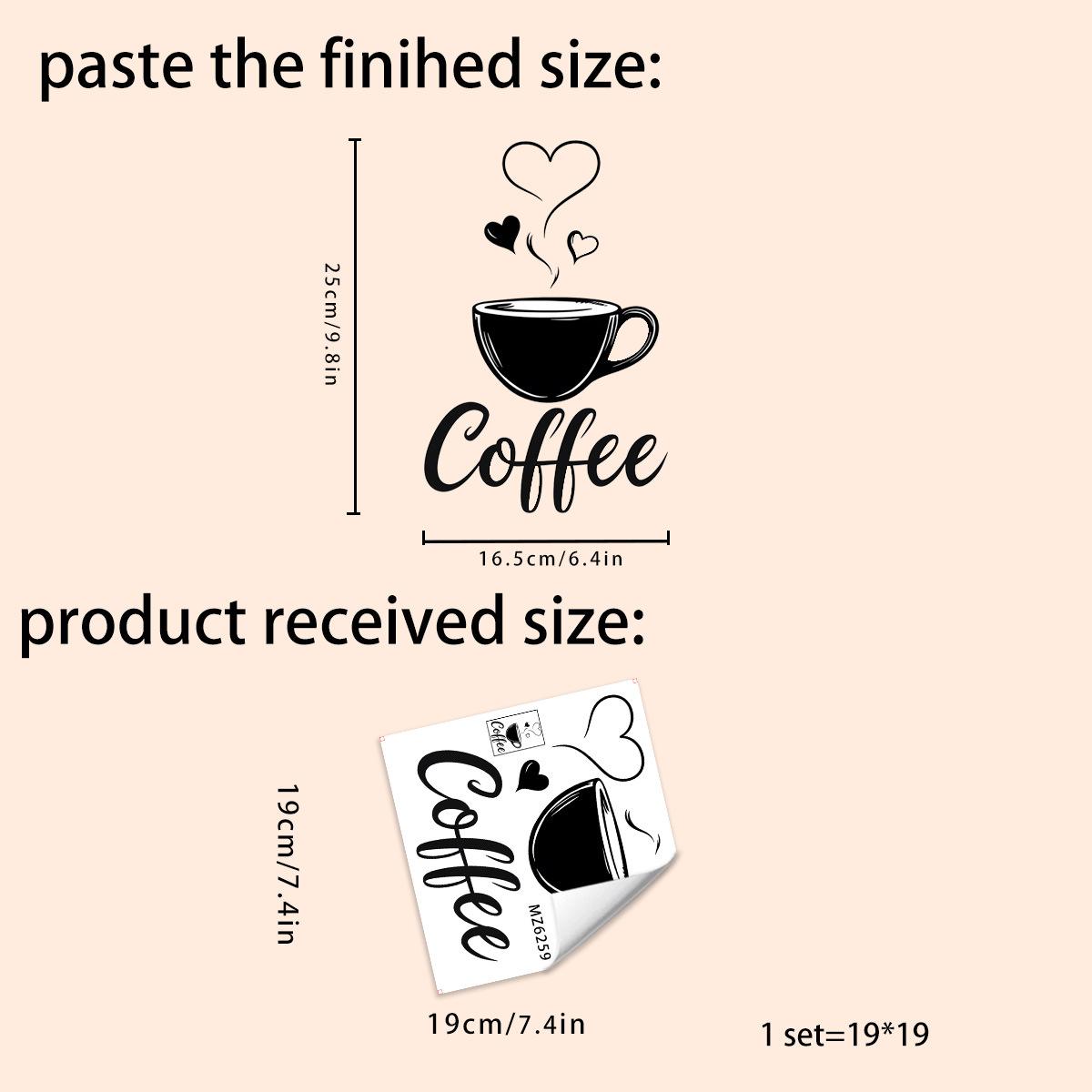 

Heart Shape Coffee Self Adhesive Wall Sticker Simple Room Decor for Living Room Coffee Dining Room 19x19cm чёрный