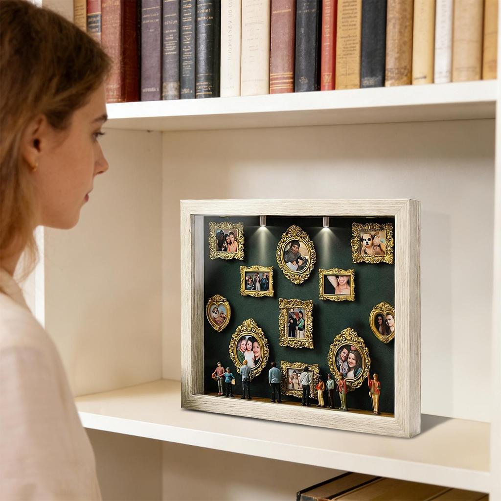 DIY Mini Museum Miniature Scene, Small Display Frame with Spotlight, Mini Museum Silhouette Frame Decor For Wedding Holiday Home