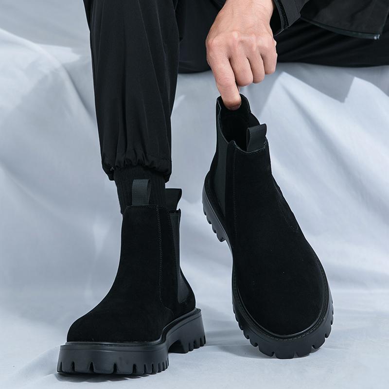 Men Chelsea Boots Retro Comfortable Ankle Boots 2025 Fashion Black Brown Comfortable Fashion British Style Thick-soled Heighteni