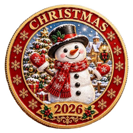 Einzigartige Weihnachtsstrumpffüller 2026 Münze, Feiertags-Gedenkstück mit geprägten bunten Reliefkunstmünzen Weihnachtsmann/Lebkuchenmann/Schneemann/Elch