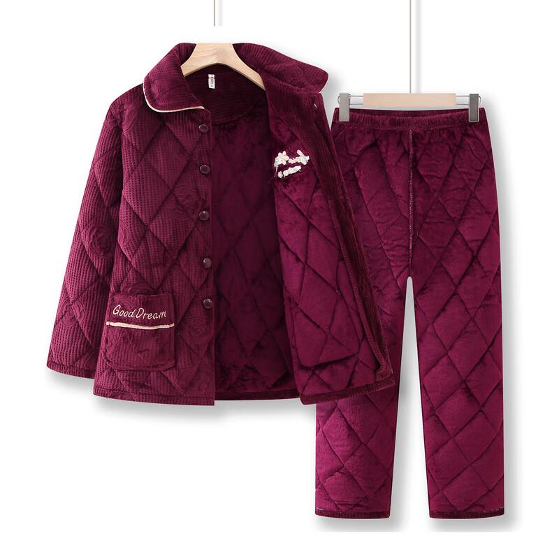 Women's Fleece-Lined Winter Padded Two-Piece Sleepwear Set