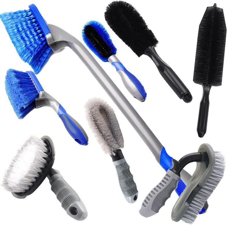 Blue Wheel Brush with Long Handle: Car Washing Tool for Steel Rims, Dead Corners, and Tires. Perfect for Mud and Soft Hair Cleaning.