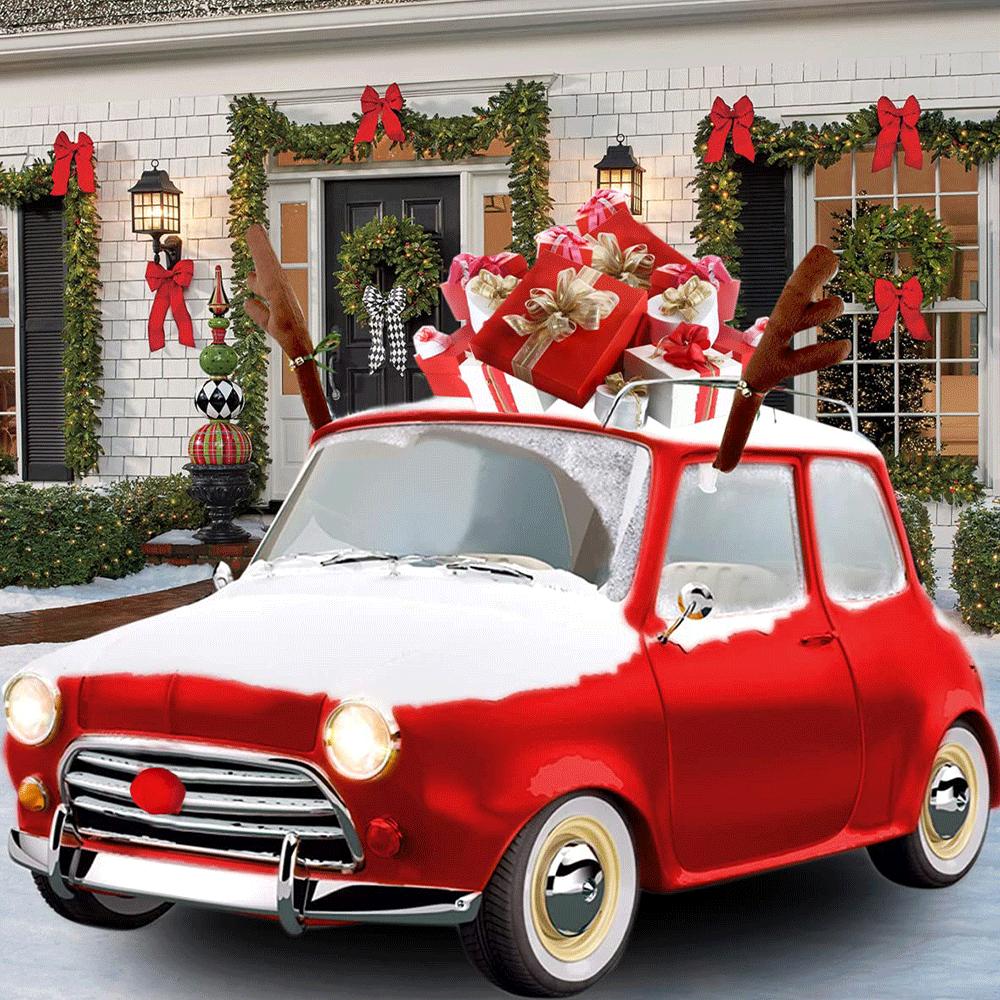 Christmas Car Decoration Reindeer Antlers Kit with Red Nose and Bell Navidad Rudolph Accessory Christmas Holiday Atmosphere Gift