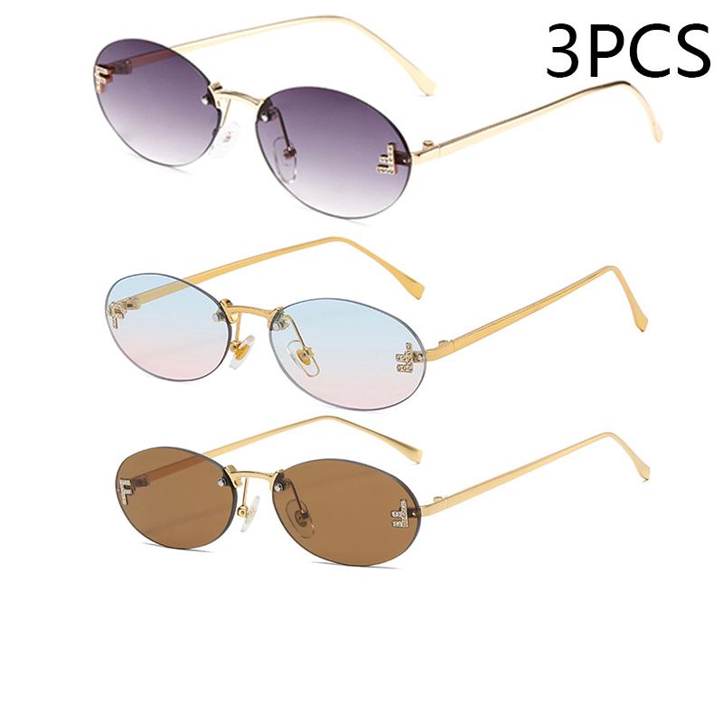 Eleganti occhiali da sole ovali con diamanti, modello da uomo con lettera F, occhiali da sole senza montatura, moda femminile, protezione UV
