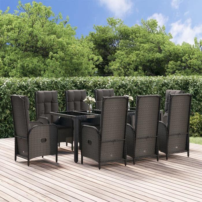 Ensemble à manger de jardin - Maison Exclusive - 9 pièces - Résine tressée - Table verre trempé