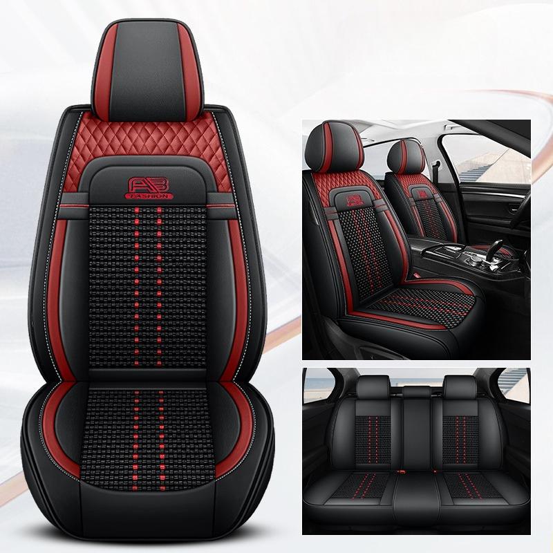 Full-Coverage Car Seat Covers Set for 5 Seats Premium PU Leather and Breathable Ice Silk Seat Cover for Universal Fit