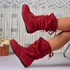 Autumn and winter new velvet medium boots inner heel-increasing thin cotton boots warm sleeve flat bottom