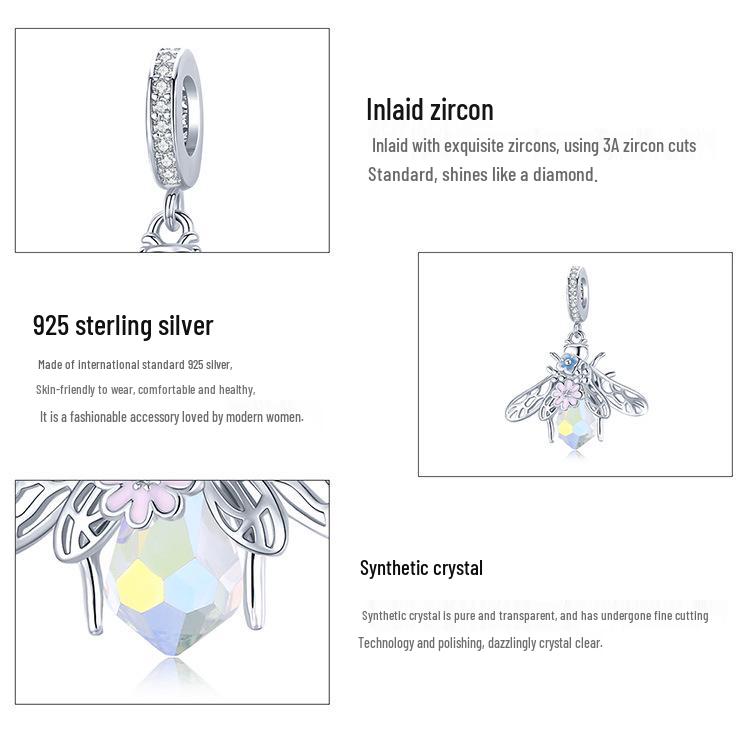 Colorful Dreamy Bee Pendant Bracelet, Silver Ziyun, 925 Silver, Forest Inspired, Girly Accessory, BSC395.
