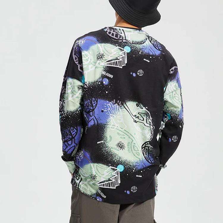 Li Ning Badfive Letter Print Loose Round Neck Sweatshirt Men sweatshirt Black AHSR471-4