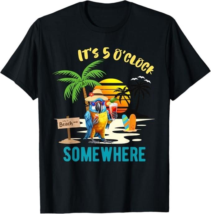 It's 5 O’clock Somewhere Parrot Sunset Drinking T-Shirt