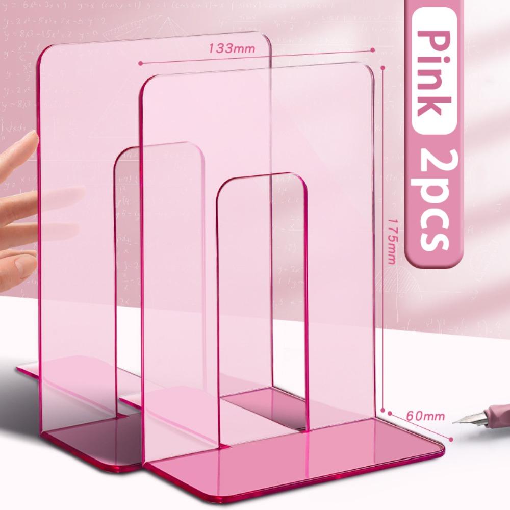 

2pcs Save Space PET Bookends Foldable Transparent Book Storage Rack Book Display Stand Students розовый
