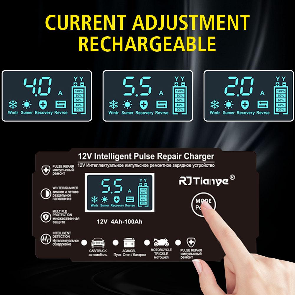 Car Battery Chargers 6A 12V 80W Digital Intelligent Pulse Repair Storage Cell Lead Acid Batteries Chargers For Boat Motorcycle
