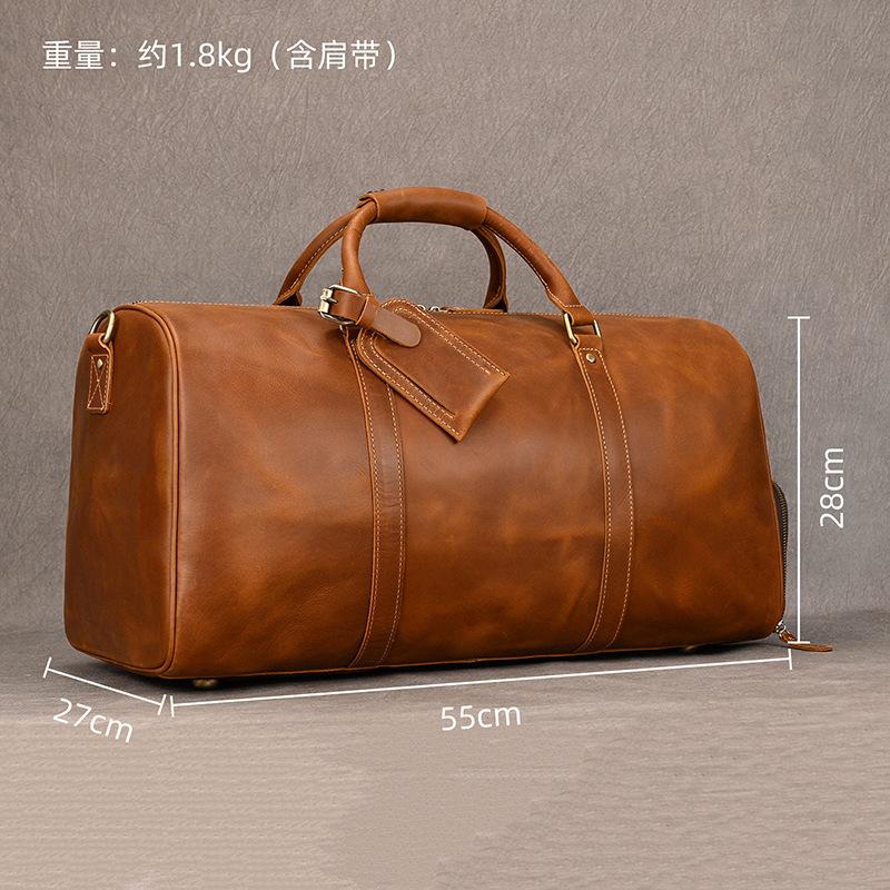 Vintage Crazy Horse Leather Travel Bag Travel Bag Men'S Leather Luggage Bag With Shoes 55Cm Handheld Luggage Bag
