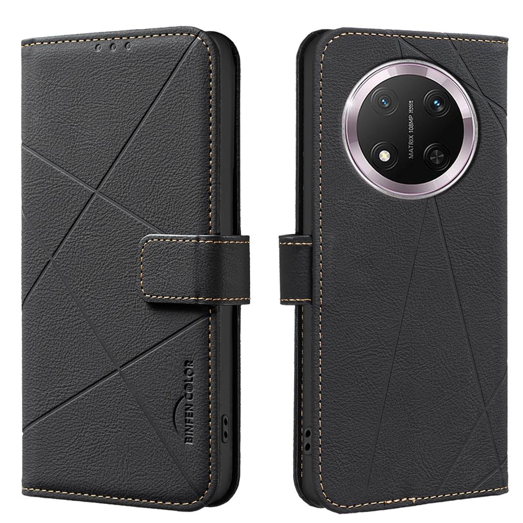 For Honor Magic7 Lite 5G/Honor X9c 5G Case BINFEN COLOR BF35 Geometry Imprinted Leather Phone Cover RFID Blocking Wallet Stand