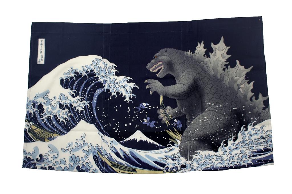 Forkart Godzilla Noren Viste del Monte Grande Tenda Blu Navy, Trentasei Fuji, Mostri,