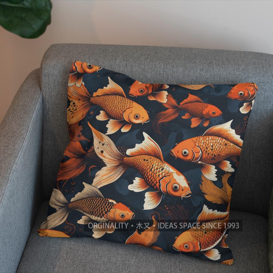 2D Colorful Koi Fish Pattern Decorative Pillow Cover Pattern Cushion Cover Suitable For Sofa Bedroom Car Pillow Cover