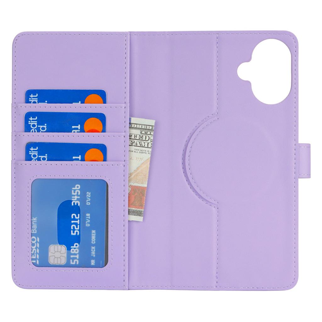 For iPhone 16 Plus Wallet Case Compatible with MagSafe Anti-Drop Detachable PU Leather Phone Cover