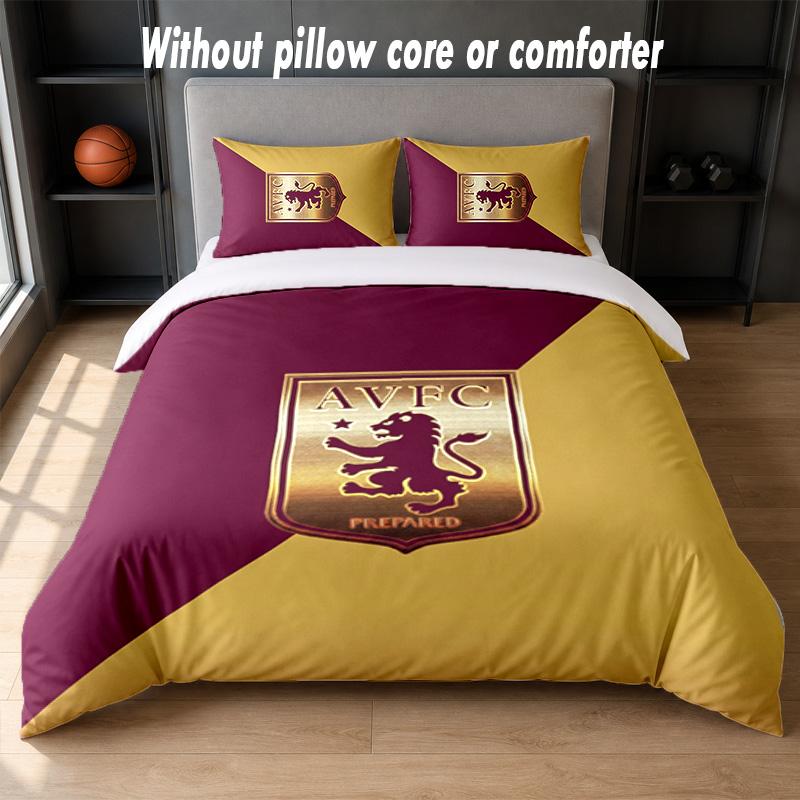 Aston Villa Football Design Bed Bedding Set 1 Duvet Cover + 2 Pillowcases Soft Breathable Household Bed Linens