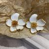 Silver Needle Camellia Drip Oil Earrings: Elegant French Retro White Flower Studs