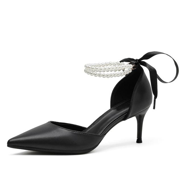 

Сексуальные туфли-лодочки на шпильке, женские дизайнерские туфли из искусственной кожи с ремешком-бабочкой и жемчугом, женские модельные свадебные туфли на высоком каблуке, модные свадебные туфли для невесты 33 чёрный