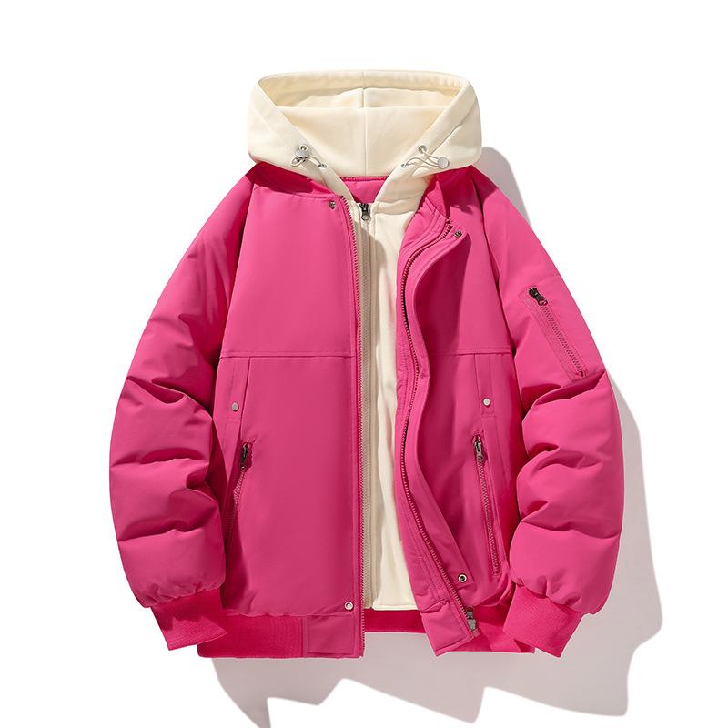 Winter New Fake Two Pieces Fashionable Loose Warm Cotton-padded Clothes Men and Women with The Same Hooded Jacket
