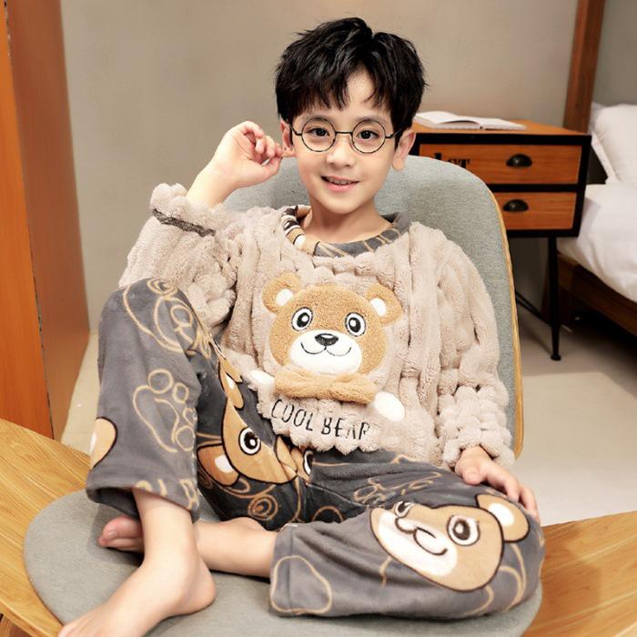 

Милая фланелевая пижама с рисунком для мальчиков - плотный вельвет, круглый вырез, на осень и зиму Size M [153-158 CM]