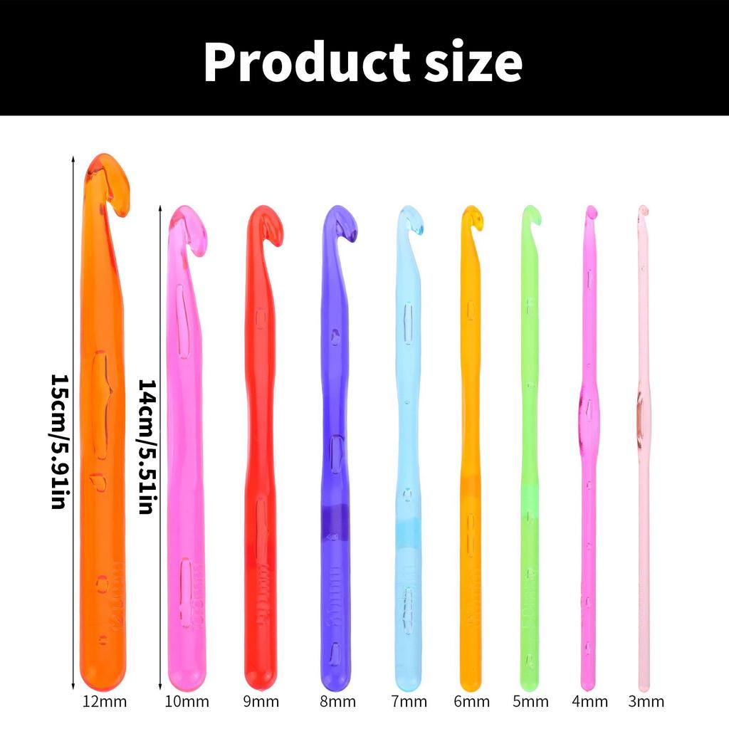 9Pieces Ergonomic Crochet Hook for Beginner Adult Knitting Crocheting Sweater Scarf Hat 3-10mm 12mm Colored Crochet Hook