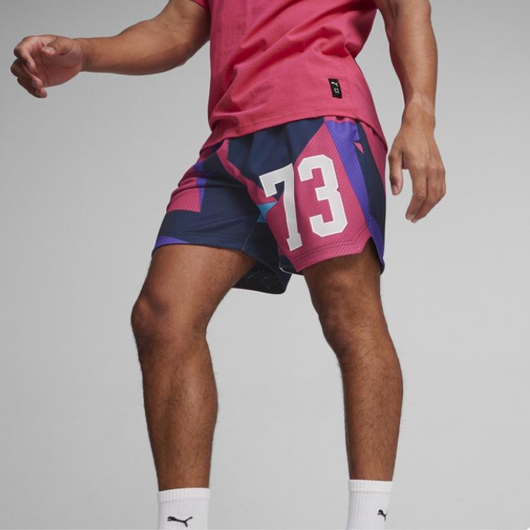 Puma Dylans Gift Lace-Up Color Block Number Mid-Rise Sports Shorts Men Shorts Black 625272-01