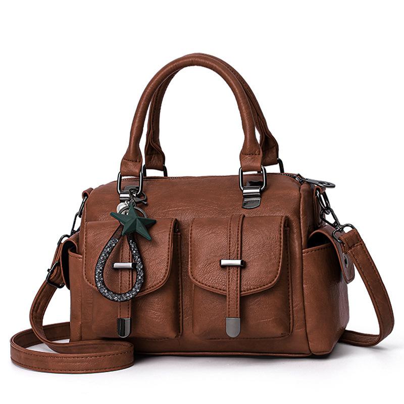 New Solid Color Tassel Women Bag,Large Capacity Soft Leather Shoulder Crossbody Bag