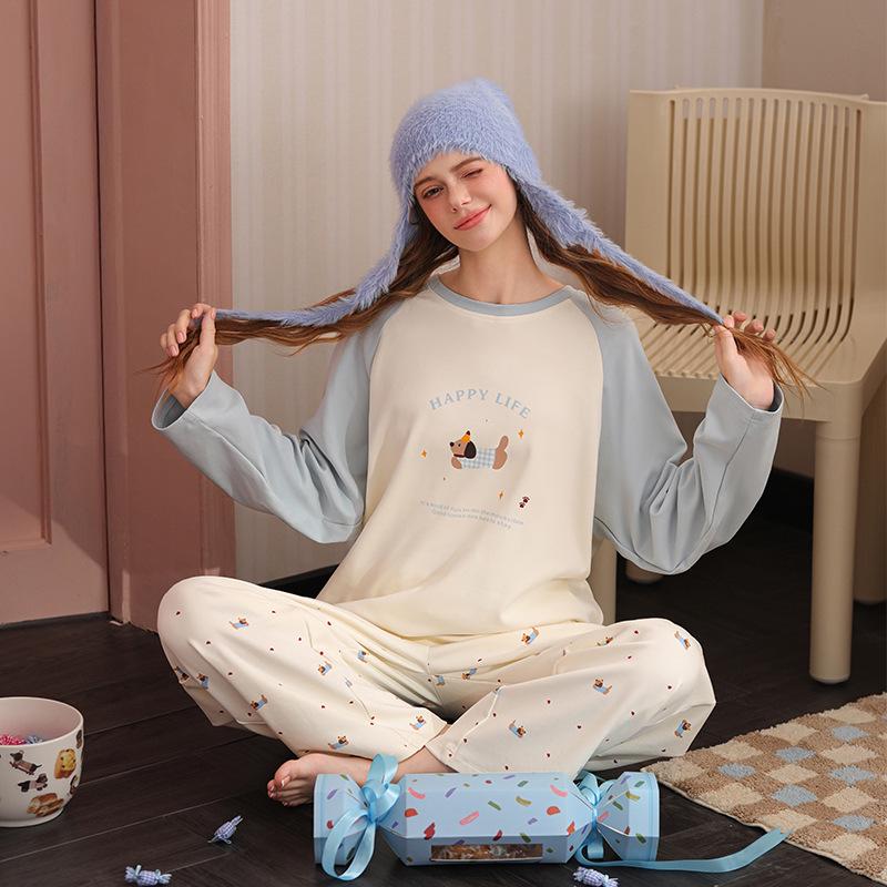 

Soft & Comfortable Pajamas with Built-in Bra, Cute Cartoon Design, Perfect for Spring & Autumn, Plus Size Available Extra Large (XL)