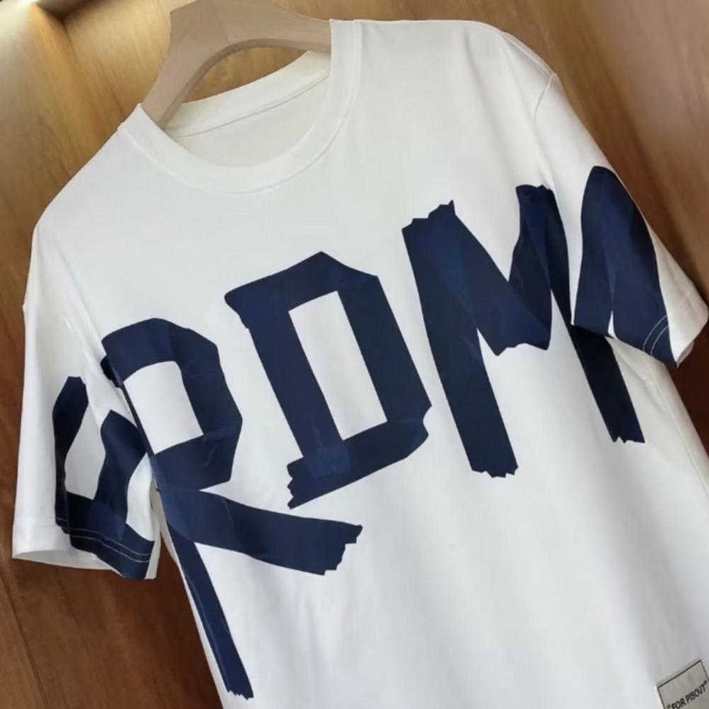Men Letter Print T-shirt Men's Summer Letter Print T-shirt Round Neck Pullover for Youth Teenagers Loose Short Sleeves for Wear