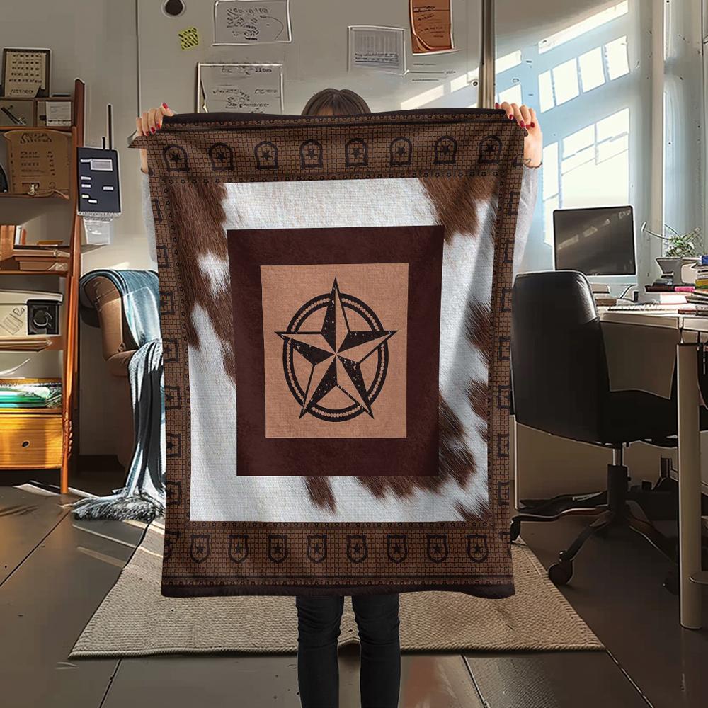 1Pc Western Texas Print Flannel Blanket, High Quality Comfortable for All Seasons, Home Decor, Warmth and Comfort, Perfect for Christmas Gifts