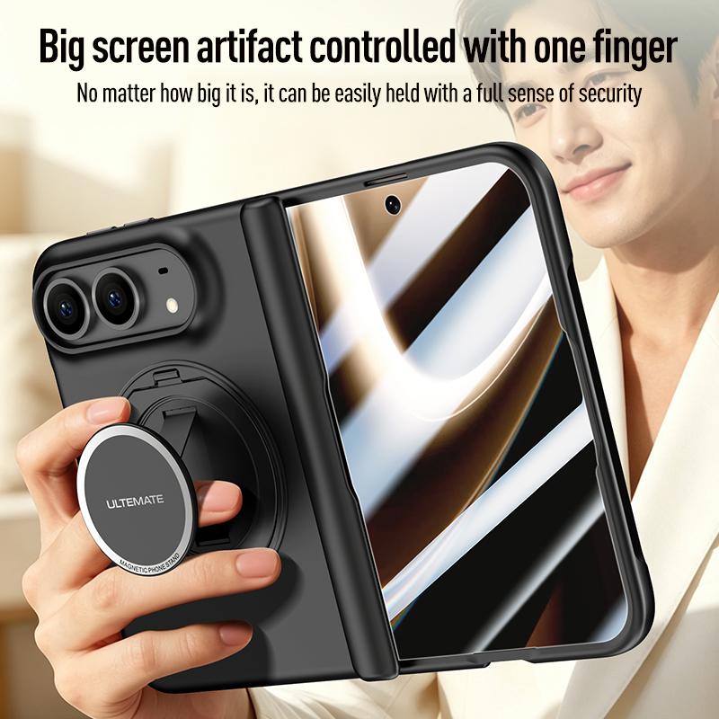 For Magsafe Magnetic Metal 360 Rotating Holder with Tempered Glass Film Protect Phone Case for IPhone Duo Spring Hinge Cover