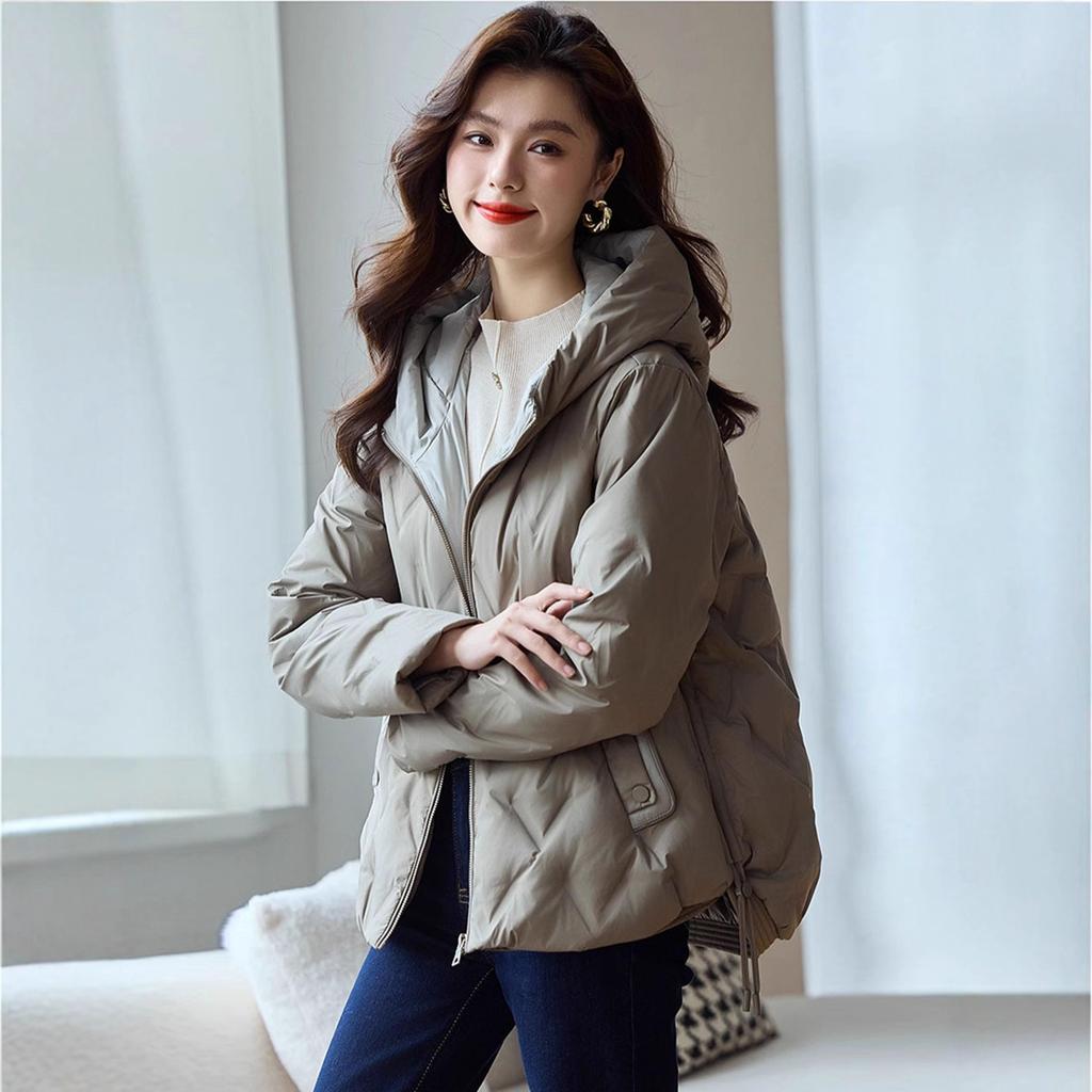 Down jacket women's white duck down short hooded winter coat slim and thin year new warm outer wear