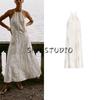 Summer New Product Women's Clothes Vacation Style Metal Color Thread Flower Embroider Hanging Collar Long Dress 8308853
