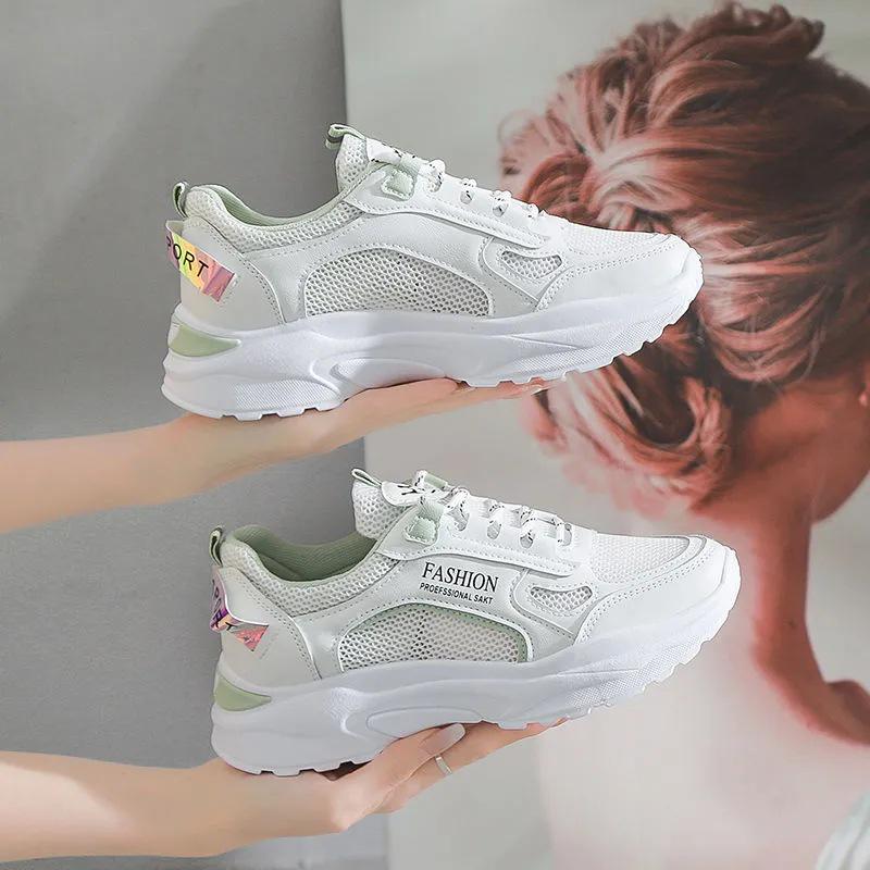 Dames 2025 Lente Leer Ademende Sneakers - Casual, Veelzijdig, Dikke Zool Dad Shoes