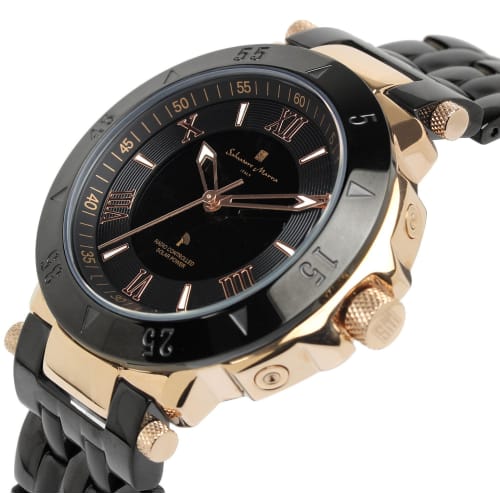 Salvatore Marra Watch Pink Gold Black Radio Solar Stainless Steel Men's SM18112SS-PGBK