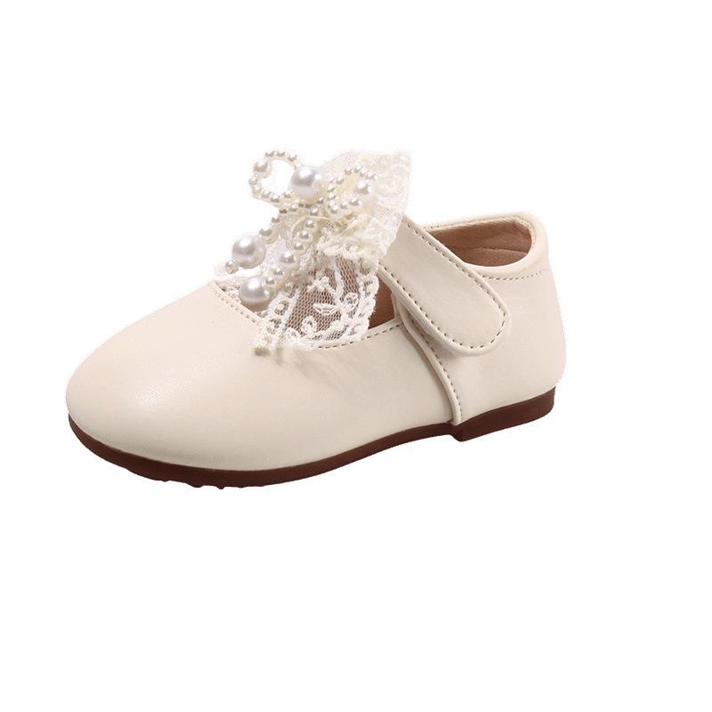 2025 autumn new girls' leather shoes Korean version children's bow lace pearl lace girls princess shoes single shoes