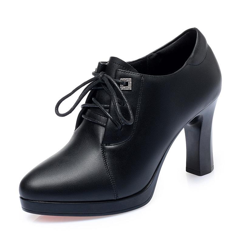 Thick Bottom Soft Leather Oxford Shoes British Lace up Women Platform Pumps 2025 Deep Mouth Block High Heels Shoes Office Mom