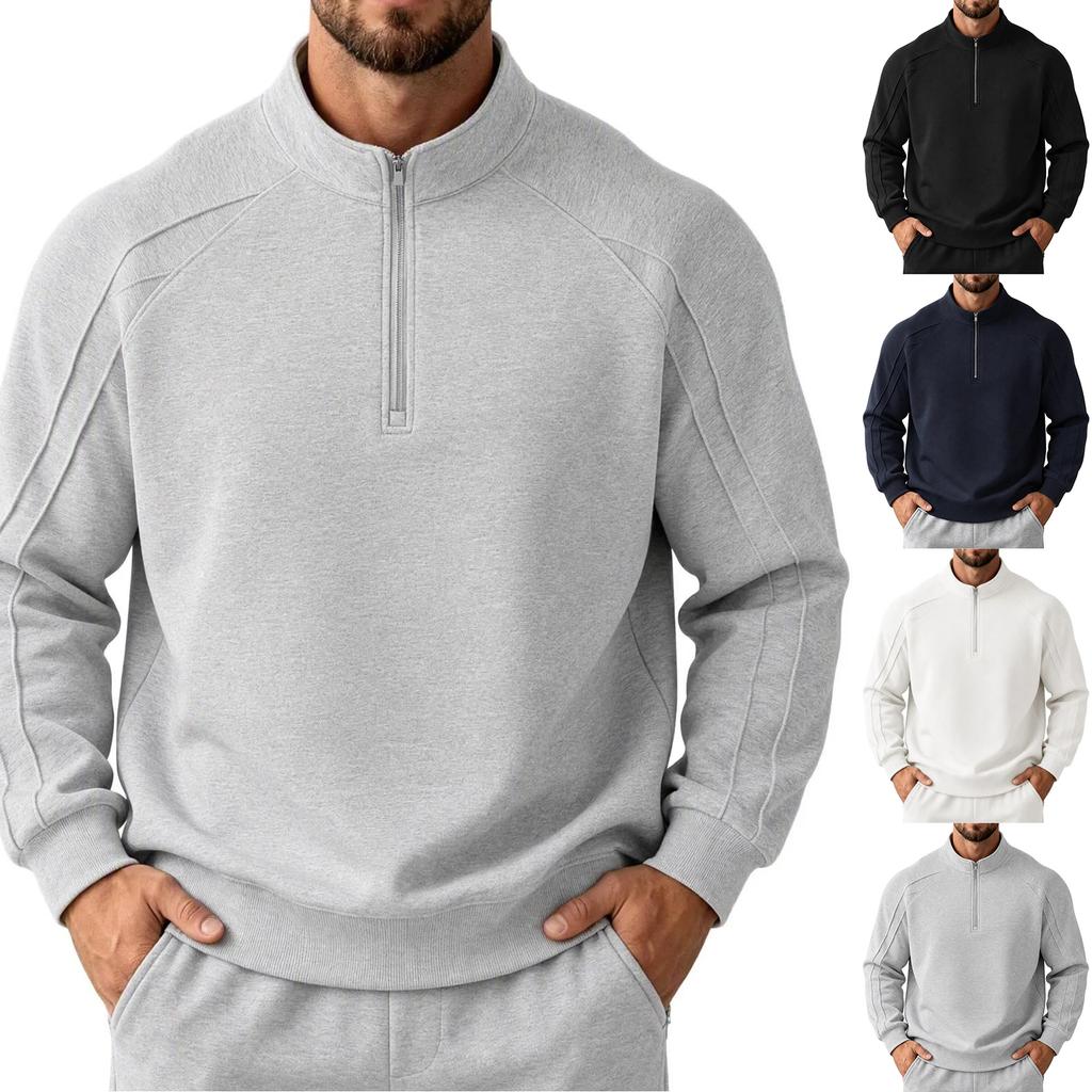 Men's Athletic Pullover Sweatshirt with Stand Collar, Lightweight Loose Fit Long Sleeve Casual Top for Spring and Fall