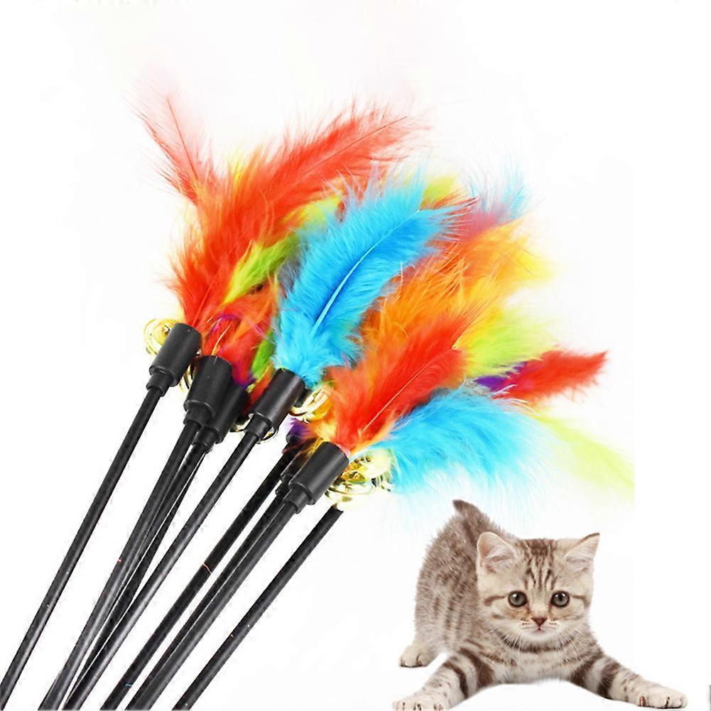 Funny Kitten Cat Teaser Interactive Toy Rod with Bell and Feather Toys for Cats Teaser Interactive Toy Rod Pet Cats Toys Stick