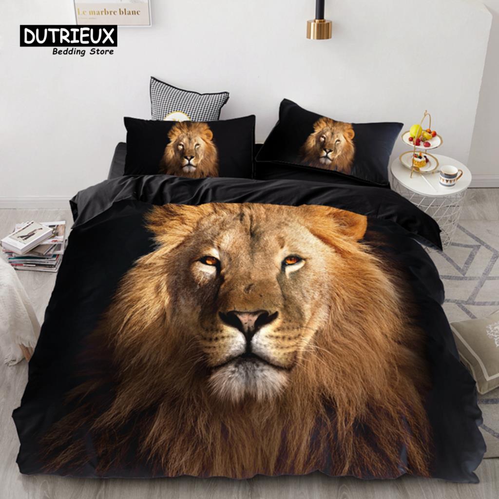 3D Wolf Space Duvet Cover Tiger Lion Animal Pattern Bedding Set Light And Dark Meet Wolf Moon Comforter Cover With Pillowcases