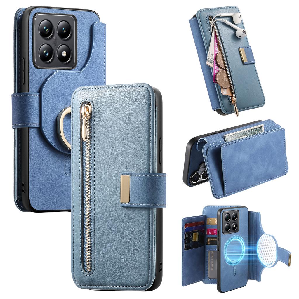 Custodia in Pelle Portafoglio con Slot per Carte e Cerniera Staccabile 2 in 1 per Xiaomi Redmi Note 13 Pro Plus 12 13C 14Tpro Copertura Magnetica Rimovibile