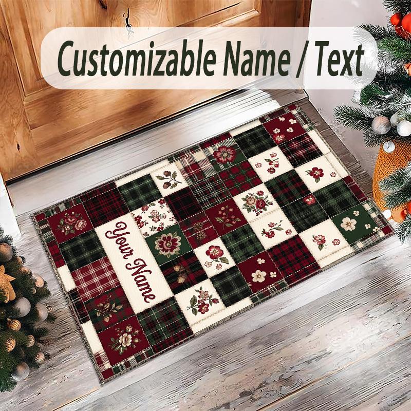 Snow Theme Crystal Velvet Floor Rug Personalized Custom Name Text Warm Carpet Home Decoration