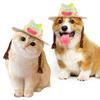 Puppy Straw Hat Dogs Sunbonnet with Braids Supplies Headwear Devil Hat Summer Hat with Strap Belt Photo Props