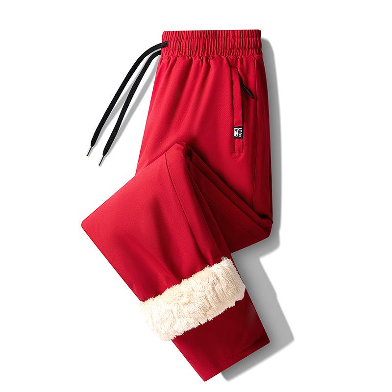 Outerwear Winter Windproof Waterproof Fleece-Lined Ski Trousers with Thickened Fleece Lining for Men's Casual Sportswear